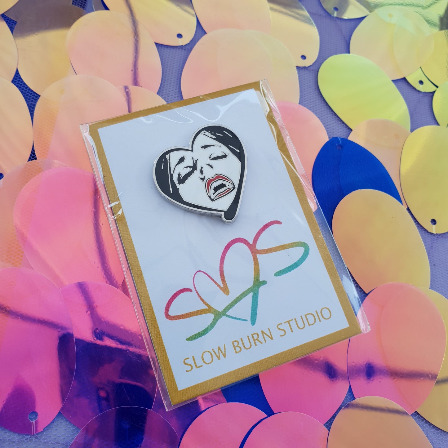 White and Silver Gasm Pin - Slow Burn Studio